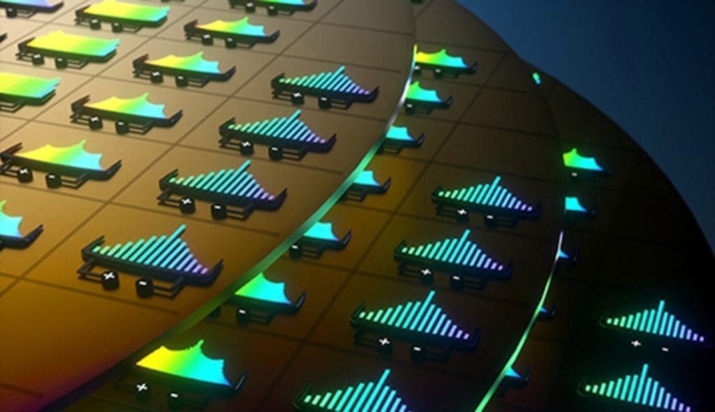 Artist's concept illustration depicting soliton microcombs on silicon wafers. Illustration by Brian Long.