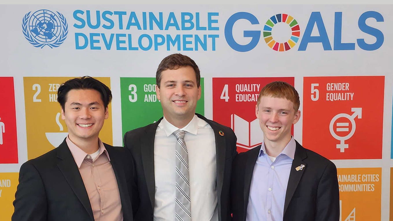 Adriano de Bernardi Schneider (center) with his Clinton Global Initiative University mentees Michael Li (left) and Benjamin Voller-Brown (right).