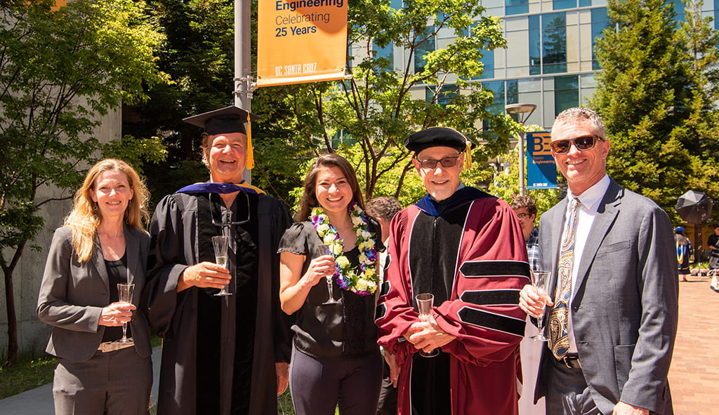 A group of Baskin Engineering professors and deans outside of the Ph.D. Hooding Ceremony
